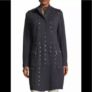 Nic + Zoe Womens Studded Military Jacket Blue Long Button Front Size Small